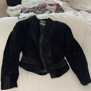 80s Black Leather Cropped Moto Jacket - Medium